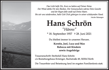Anzeige von Hans Schrön von  Wochenende 