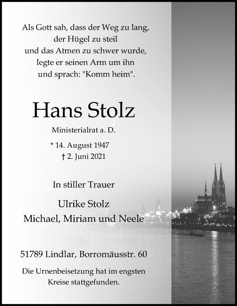  Traueranzeige für Hans Stolz vom 03.07.2021 aus Kölner Stadt-Anzeiger / Kölnische Rundschau / Express
