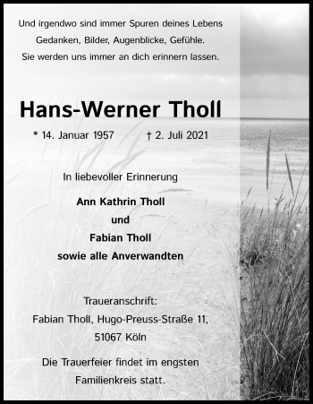 Anzeige von Hans-Werner Tholl von Kölner Stadt-Anzeiger / Kölnische Rundschau / Express