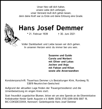 Anzeige von Hans Josef Demmer von Kölner Stadt-Anzeiger / Kölnische Rundschau / Express