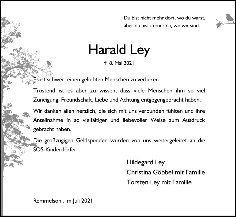  Traueranzeige für Harald Ley vom 03.07.2021 aus Kölner Stadt-Anzeiger / Kölnische Rundschau / Express