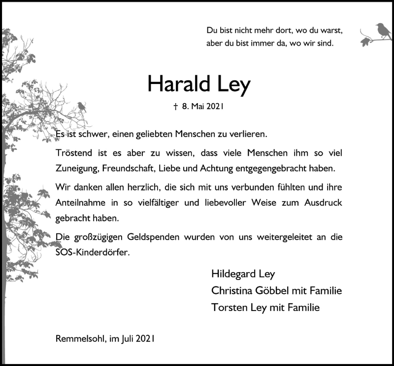 Traueranzeige für Harald Ley vom 02.07.2021 aus  Anzeigen Echo 