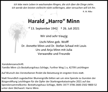 Anzeige von Harald Minn von Kölner Stadt-Anzeiger / Kölnische Rundschau / Express