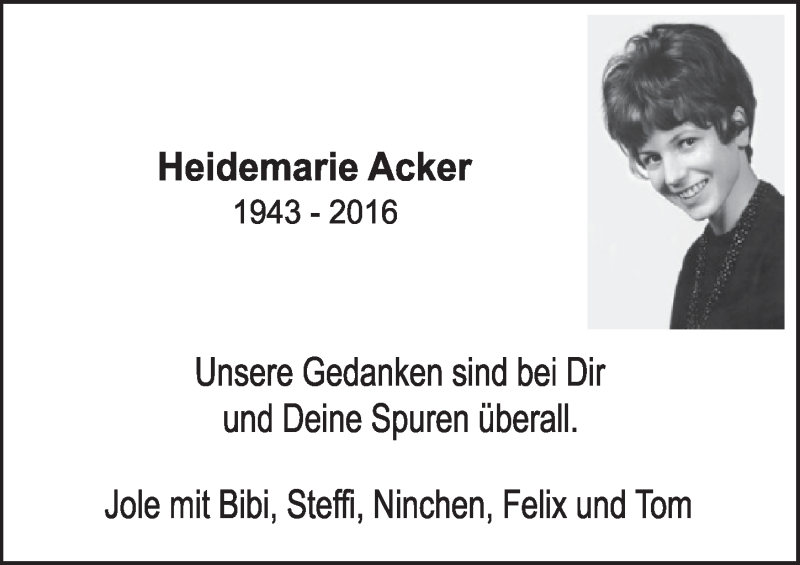  Traueranzeige für Heidemarie Acker vom 02.07.2021 aus  Werbepost 