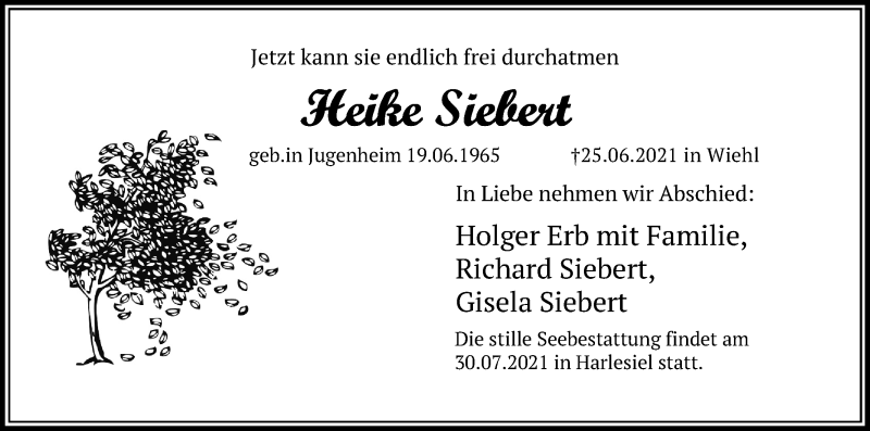  Traueranzeige für Heike Siebert vom 13.07.2021 aus Kölner Stadt-Anzeiger / Kölnische Rundschau / Express