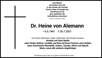 Anzeige von Heine von Alemann von Kölner Stadt-Anzeiger / Kölnische Rundschau / Express