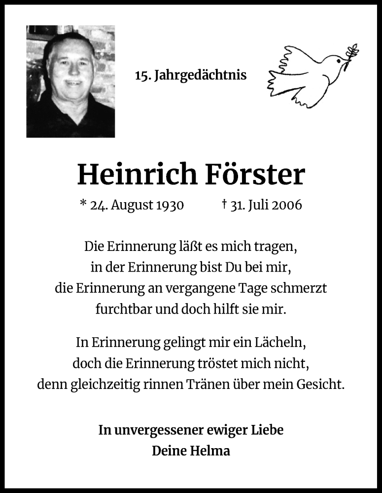  Traueranzeige für Heinrich Förster vom 18.07.2023 aus Kölner Stadt-Anzeiger / Kölnische Rundschau / Express