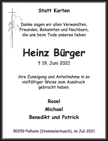 Anzeige von Heinz Bürger von  Wochenende 