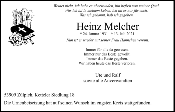 Anzeige von Heinz Melcher von  Blickpunkt Euskirchen 