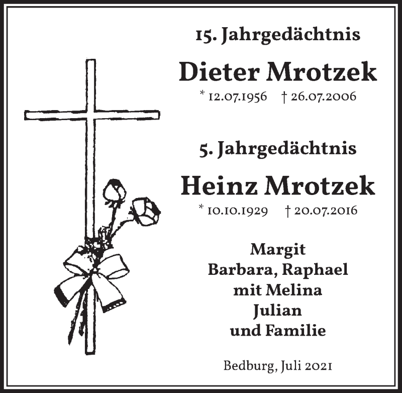  Traueranzeige für Heinz Mrotzek vom 23.07.2021 aus  Werbepost 