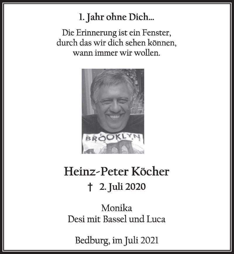  Traueranzeige für Heinz-Peter Köcher vom 02.07.2021 aus  Werbepost 