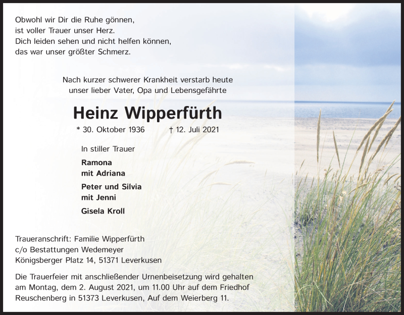  Traueranzeige für Heinz Wipperfürth vom 17.07.2021 aus Kölner Stadt-Anzeiger / Kölnische Rundschau / Express
