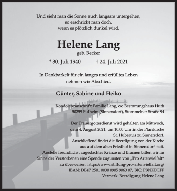 Anzeige von Helene Lang von  Wochenende 