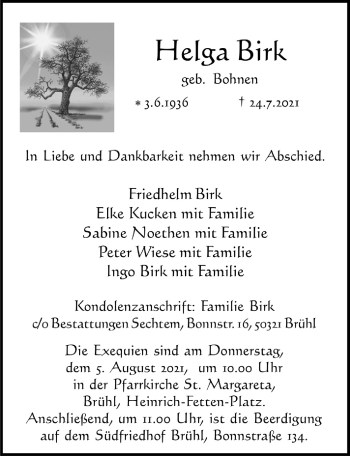 Anzeige von Helga Birk von  Schlossbote/Werbekurier 