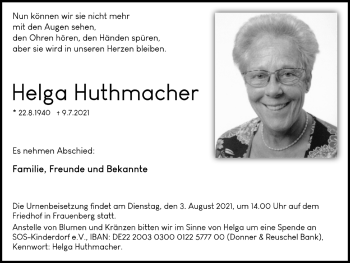 Anzeige von Helga Huthmacher von  Blickpunkt Euskirchen 
