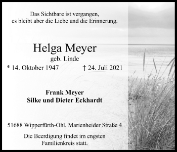 Anzeige von Helga Meyer von Kölner Stadt-Anzeiger / Kölnische Rundschau / Express