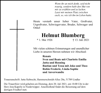 Anzeige von Helmut Blumberg von Kölner Stadt-Anzeiger / Kölnische Rundschau / Express