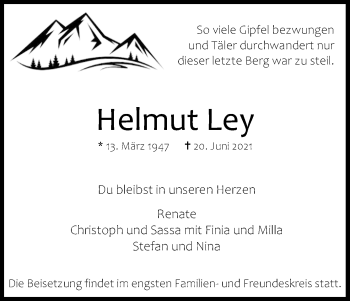 Anzeige von Helmut Ley von Kölner Stadt-Anzeiger / Kölnische Rundschau / Express