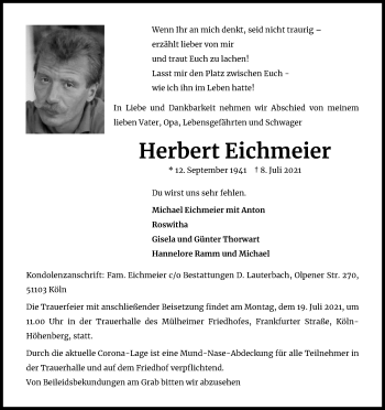 Anzeige von Herbert Eichmeier von Kölner Stadt-Anzeiger / Kölnische Rundschau / Express