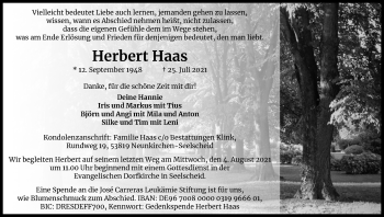 Anzeige von Herbert Haas von Kölner Stadt-Anzeiger / Kölnische Rundschau / Express