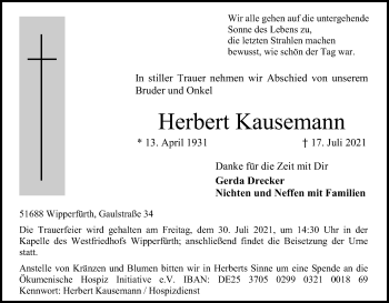 Anzeige von Herbert Kausemann von Kölner Stadt-Anzeiger / Kölnische Rundschau / Express