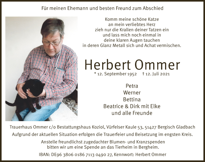  Traueranzeige für Herbert Ommer vom 23.07.2021 aus  Bergisches Handelsblatt 
