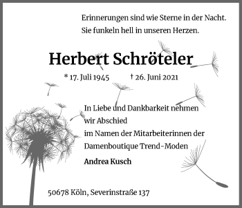Anzeige von Herbert Schröteler von Kölner Stadt-Anzeiger / Kölnische Rundschau / Express