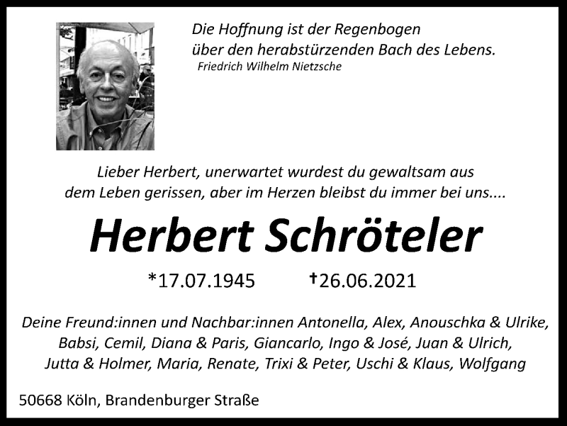  Traueranzeige für Herbert Schröteler vom 10.07.2021 aus Kölner Stadt-Anzeiger / Kölnische Rundschau / Express