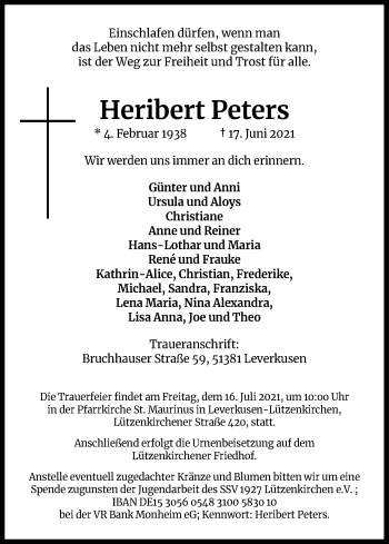 Anzeige von Heribert Peters von Kölner Stadt-Anzeiger / Kölnische Rundschau / Express
