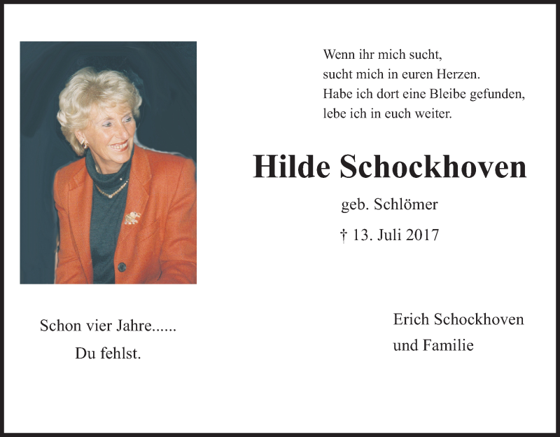  Traueranzeige für Hilde Schockhoven vom 18.07.2023 aus Kölner Stadt-Anzeiger / Kölnische Rundschau / Express