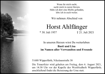 Anzeige von Horst Ahlfänger von Kölner Stadt-Anzeiger / Kölnische Rundschau / Express