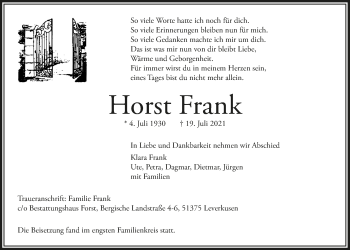 Anzeige von Horst Frank von  Lokale Informationen 