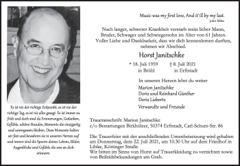 Anzeige von Horst Janitschke von  Werbepost 