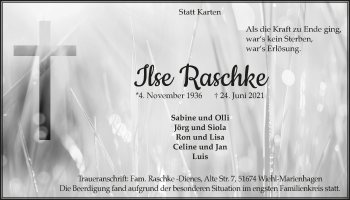 Anzeige von Ilse Raschke von  Anzeigen Echo 