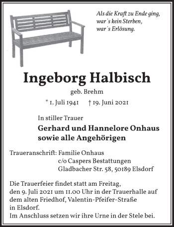 Anzeige von Ingeborg Halbisch von  Werbepost 