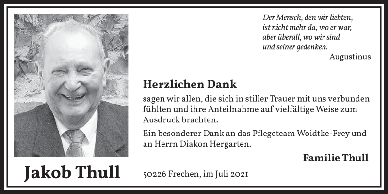  Traueranzeige für Jakob Thull vom 02.07.2021 aus  Wochenende 