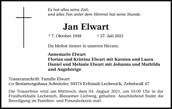 Anzeige von Jan Elwart von Kölner Stadt-Anzeiger / Kölnische Rundschau / Express