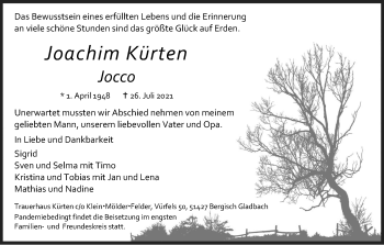 Anzeige von Joachim Kürten von Kölner Stadt-Anzeiger / Kölnische Rundschau / Express