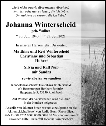 Anzeige von Johanna Winterscheid von  Schaufenster/Blickpunkt 