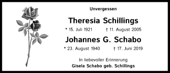Anzeige von Johannes G. Schabo von Kölner Stadt-Anzeiger / Kölnische Rundschau / Express