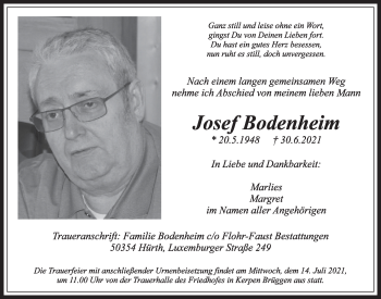 Anzeige von Josef Bodenheim von  Werbepost 