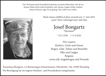 Anzeige von Josef Bongartz von  Schlossbote/Werbekurier 