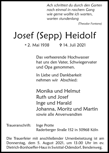 Anzeige von Josef Heidolf von Kölner Stadt-Anzeiger / Kölnische Rundschau / Express