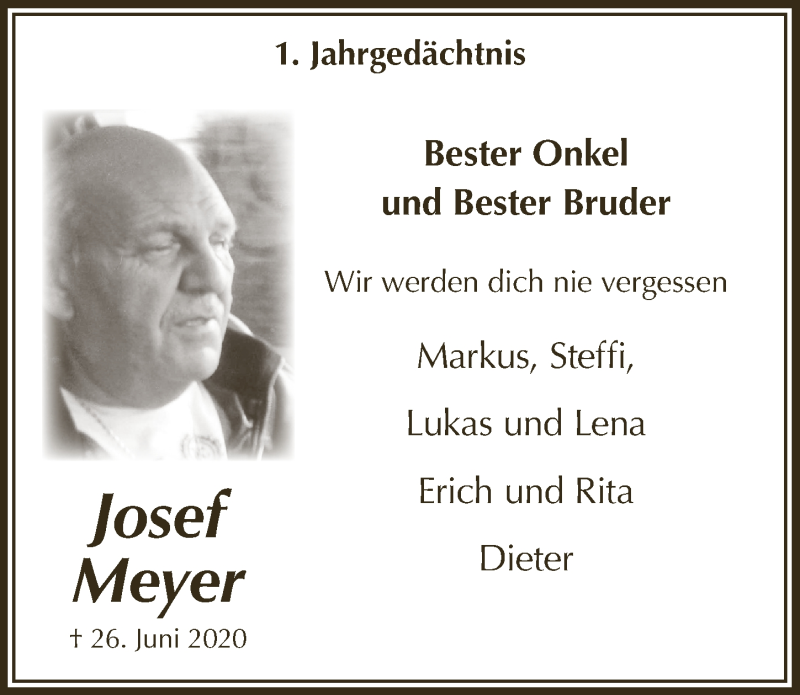  Traueranzeige für Josef Meyer vom 02.07.2021 aus  Schlossbote/Werbekurier 