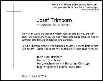 Anzeige von Josef Trimborn von Kölner Stadt-Anzeiger / Kölnische Rundschau / Express