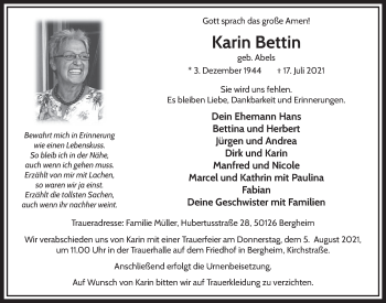 Anzeige von Karin Bettin von  Werbepost 