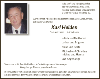 Anzeige von Karl Heiden von  Lokale Informationen 