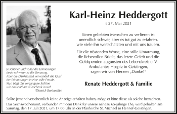 Anzeige von Karl-Heinz Heddergott von  Extra Blatt 