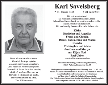 Anzeige von Karl Savelsberg von  Wochenende 