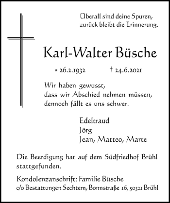 Anzeige von Karl-Walter Büsche von  Schlossbote/Werbekurier 